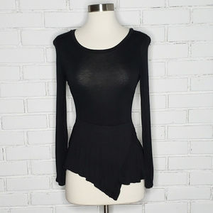 [Scotty] Black Long Sleeve Asymmetrical Top